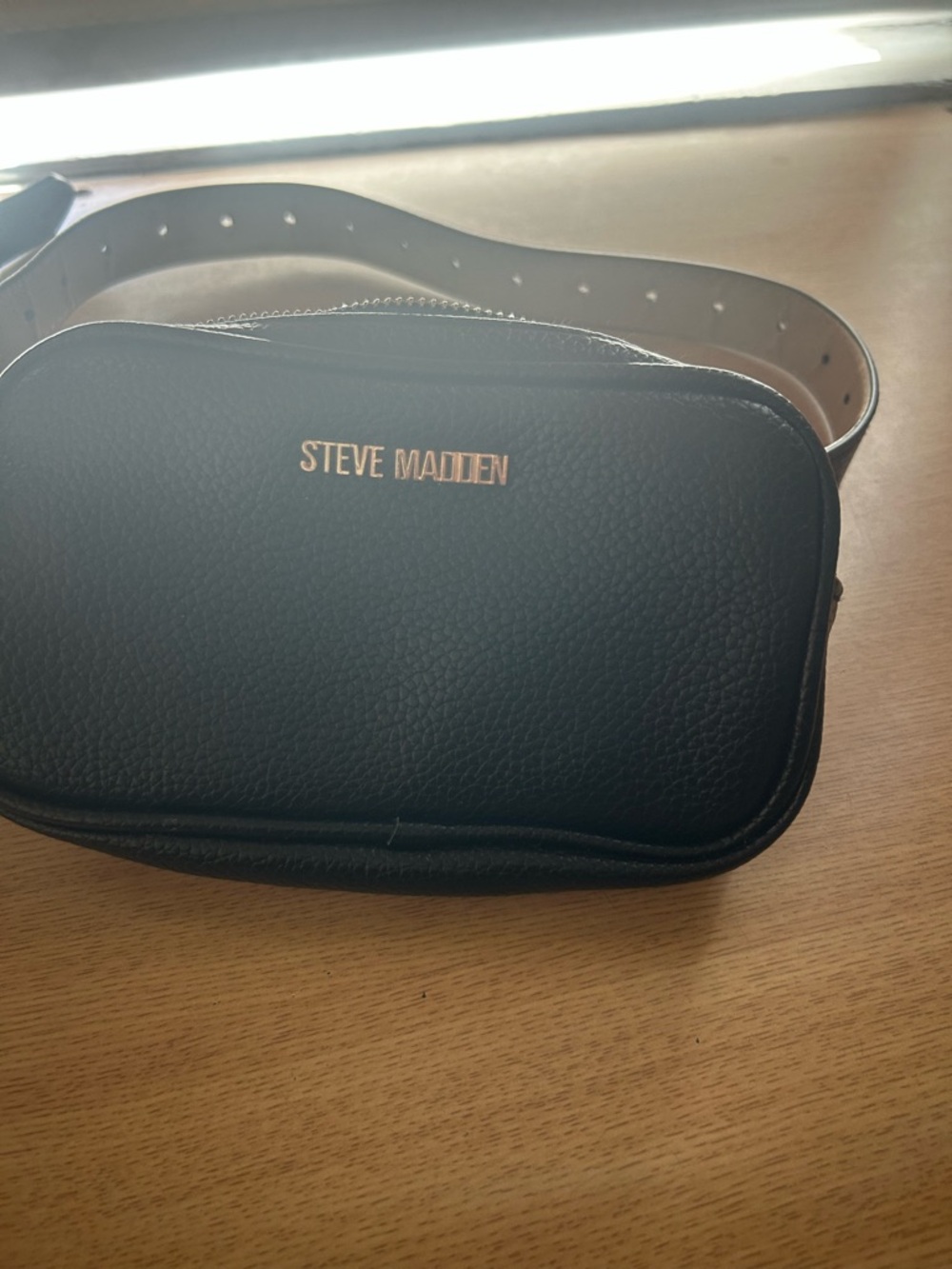 Steve Madden Black Pebbled Leather Waist Bag with Gold Logo Plate